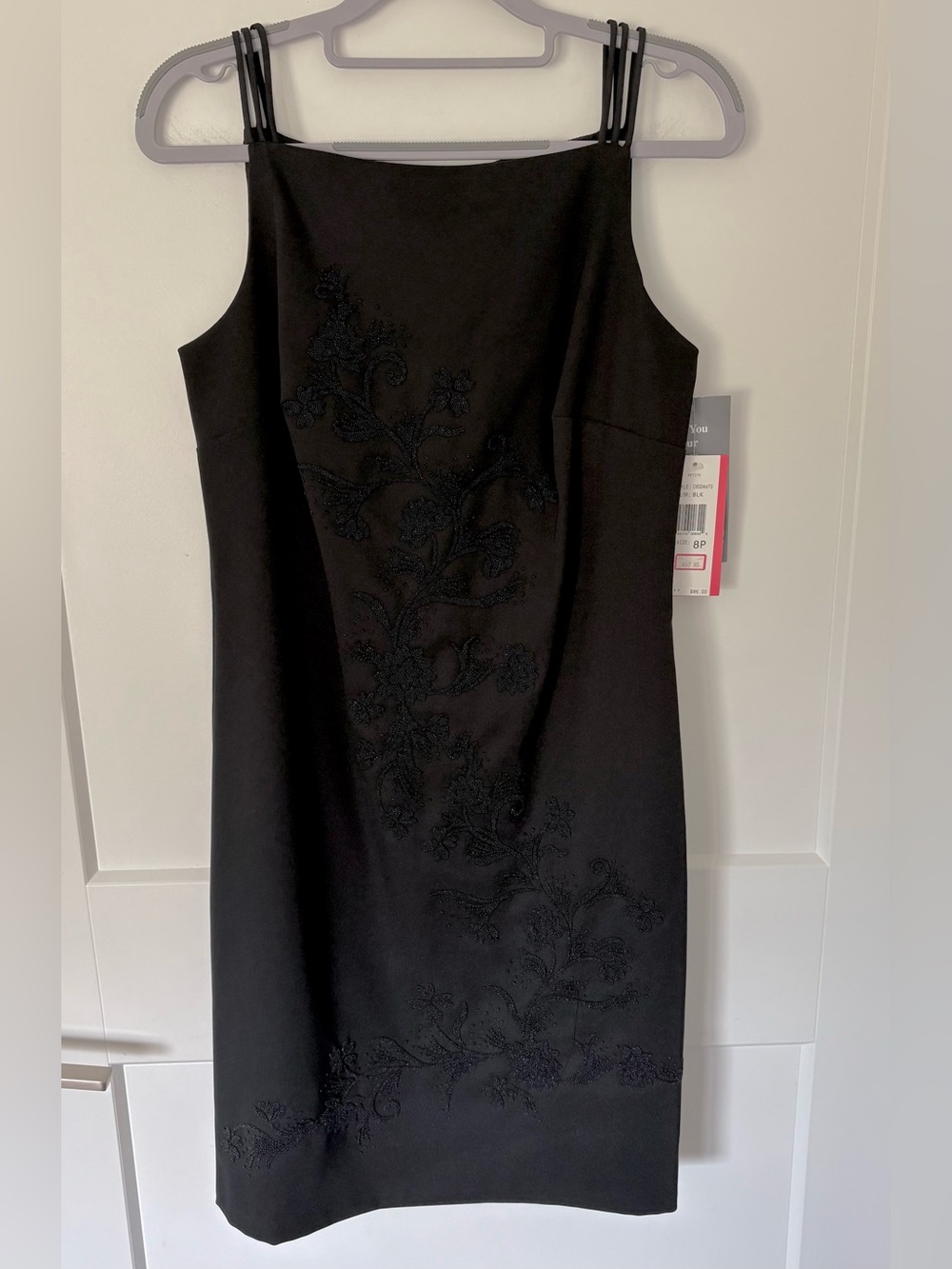 Signature by Sangria Black Beaded Midi Dress with Triple Straps - Size 8P